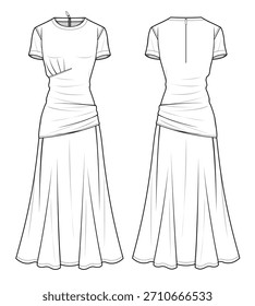 Long tunic dress vector design mockup template.