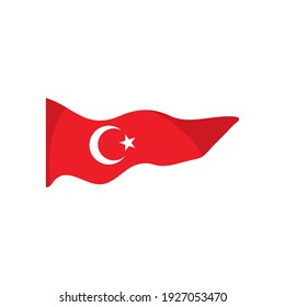 long turkey flag icon over white background, flat style, vector illustration