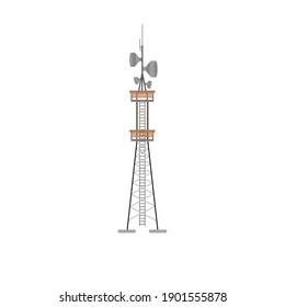 Long TV tower, which also distributes 5g internet and mobile communication with a convenient staircase for access to all sensors