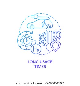 Long usage times blue gradient concept icon. Carbon free economy. Renewable power. Hydrogen benefit abstract idea thin line illustration. Isolated outline drawing. Myriad Pro-Bold font used