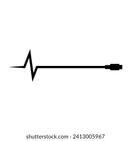 Long usb cable wire cord for charging a cell phone. Vector silhouette with current and voltage symbol. 
