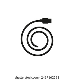 Long usb cable wire cord round shape. Vector silhouette. 