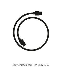 Long usb cable wire cord round shape. Vector silhouette. 