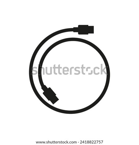 Long usb cable wire cord round shape. Vector silhouette. 