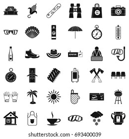 Long vacation icons set. Simple style of 36 long vacation vector icons for web isolated on white background