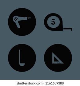 long vector icons set. with ladle spoon, ruler, hair dryer and tape measure in set