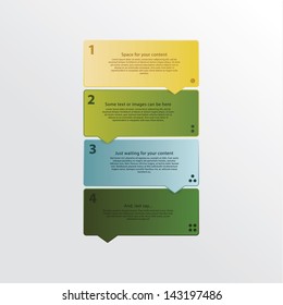 Long vector template. Four steps in different colors with space for your text. Element for website, presentation or tutorial. Modern design vector graphic.