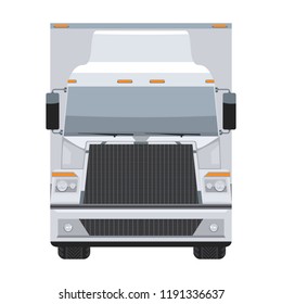 Long vehicle trailer truck with flat and solid color design front view. Illustrated vector.