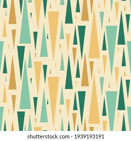 Long vertical triangles in green and beige colors. seamless pattern for any use.