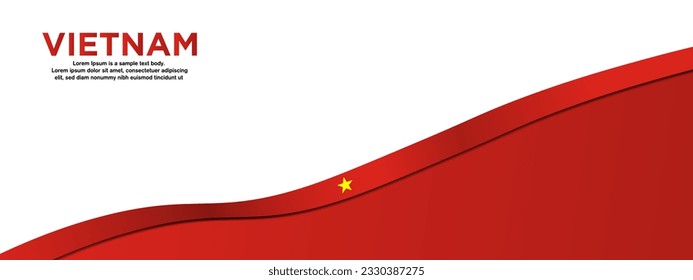 Long Vietnamese Flag Ribbon on red and white background with copy space. Editable Vector Illustration. EPS 10.