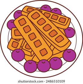Long waffles with grape in the plate