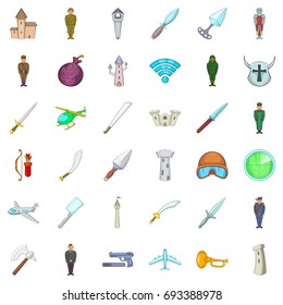 Long war icons set. Cartoon style of 36 long war vector icons for web isolated on white background