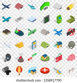 Long war icons set. Isometric style of 36 long war vector icons for web for any design