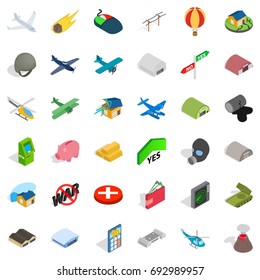 Long war icons set. Isometric style of 36 long war vector icons for web isolated on white background
