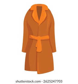 Long warm winter coat with wide lapels and belt, protecting from cold weather