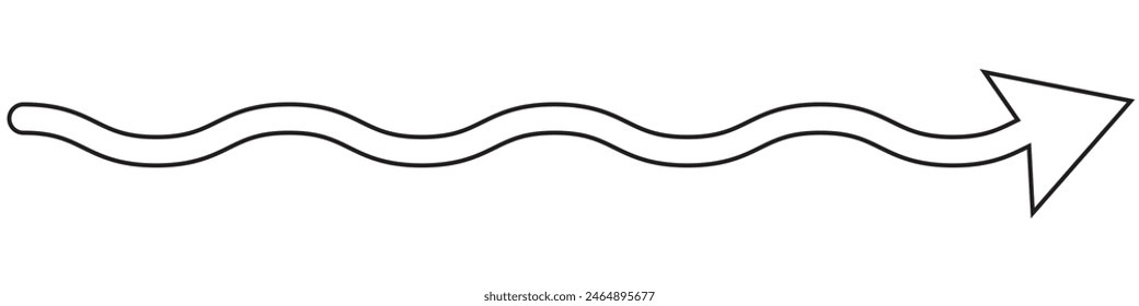 Long wave, Zig zag or curve Arrow icon, vector with line. Big  arrow, cursor, symbol. Long line arrow vector. Large arrow vector, icon. Vector illustration.