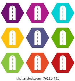 Long way icon set many color hexahedron isolated on white vector illustration