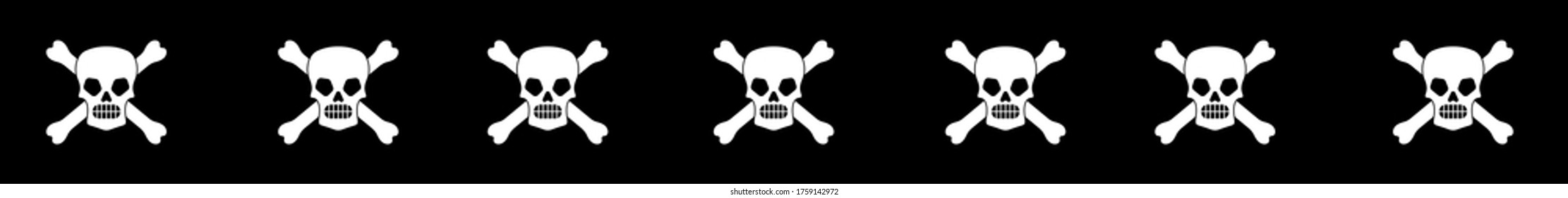 Long web seamless banner with wicked skull and crossbones silhouettes on black background. Vector illustration.