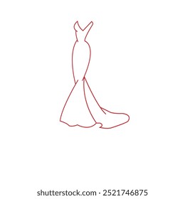 long wedding dress line art vector illustration