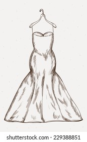 Long Wedding Dress. Vector Sketch.