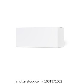 Long White Cardboard Box Mockup - Side View. Realistic Cardboard Box, Container, Packaging. Mock Up Template Ready For Your Design. Rectangular Closed Thin Box Isolated. Vector Illustration