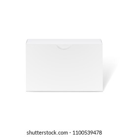 Long white cardboard box mockup - front view. Realistic Cardboard box, container, packaging. Mock Up Template Ready For Your Design. Rectangular closed thin box isolated. Vector.