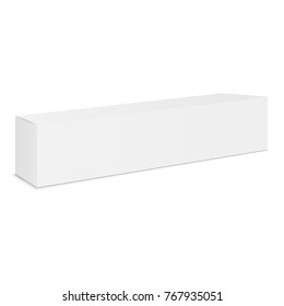 Long White Cardboard Box Mockup - Side View - Side View. Rectangular Closed Thin Box Isolated. Vector Illustration