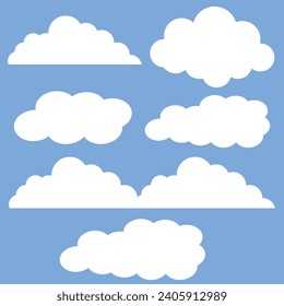 Long White Cloud sets. Abstract white cloudy set isolated Vector illustration with blue background