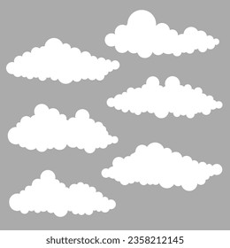 Long white clouds set. Abstract white cloudy set isolated Vector illustration with Gray background