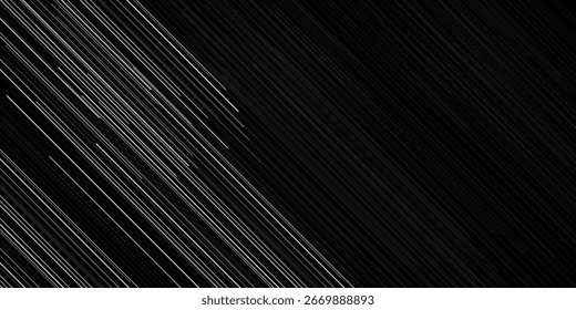 Largas rayas diagonales blancas de luz contra un patrón abstracto negro. Líneas abstractas. Líneas aleatorias.