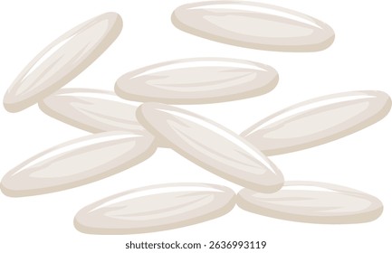 Long white rice grains cascading against a bright white background, forming a visually striking composition perfect for food related projects and showcasing healthy ingredients