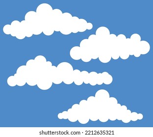 Long White vector Cloud set. Abstract white cloudy set isolated Vector illustration with blue background