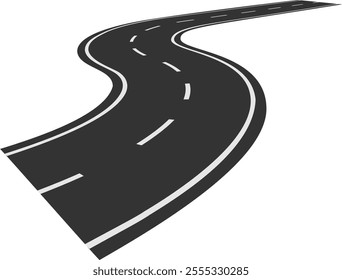 Long winding road stretching into the distance, creating a sense of journey and adventure, with white lines marking the lanes against a clean white background