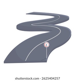 Long, winding road is turning left and right with a sharp turn warning sign