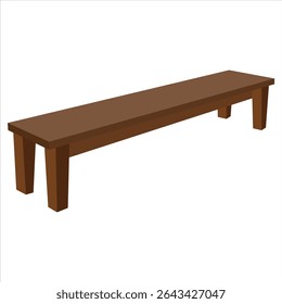 Long Wooden Bench Vector Illustration – Flat Minimalist Brown Seating Furniture Design for Home, Entryway, Garden, Patio, Waiting Area, Interior or Outdoor Space with Rustic Style


