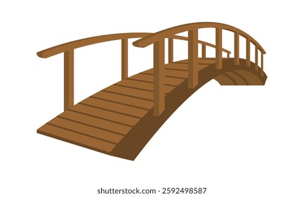 long wooden bridge ,curved wooden bridge vector illustration isolated on white background.	