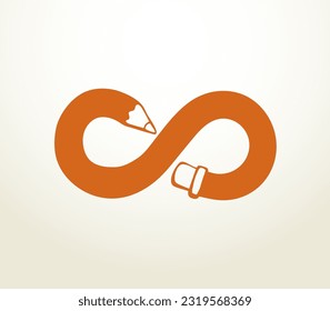 Long wooden pen tip picture on white supplies backdrop. Flat line orange ink hand drawn web object emblem pictogram draft sketchy in modern artist doodle style. Eternal 8 arrow image frame border text