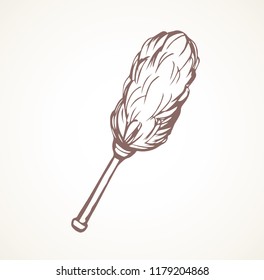 Long wooden tidy clear object on light backdrop. Outline black ink hand drawn worker design emblem pictogram sketchy in art retro scribble cartoon style pen on paper space for text. Close up view