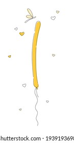 Long yellow balloon with dragonfly in cartoon style on a white background.