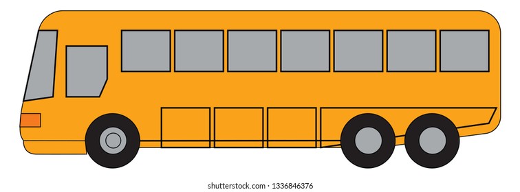 Ilustración vectorial de bus amarillo largo sobre fondo blanco.