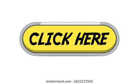 Long yellow button click here isolated on white background