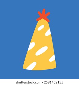 Long yellow party hat doodle, illustration, simple, minimalist, hand-drawn, playful, clean, cute, aesthetic and friendly