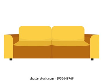Long yellow sofa made of large pillows. Vector illustration. Isolated object