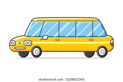 Long yellow stretch limousine isolated vector illustration