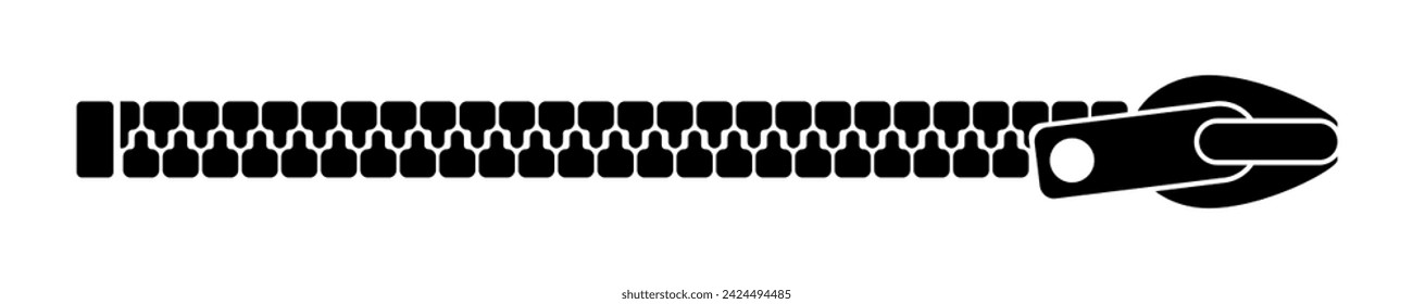 Long zipper vector icon. Black silhouette with closed zipper.