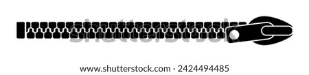 Long zipper vector icon. Black silhouette with closed zipper.