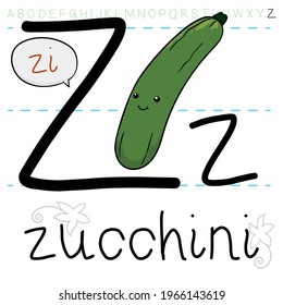 Largo zucchini listo para su lección de gramática con la última letra del alfabeto: la 'Z', también cómo pronunciarla.