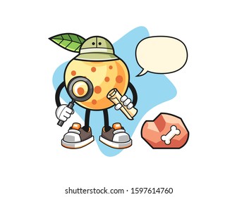 Longan archaeologist with speech bubble cartoon. Mascot Character vector.