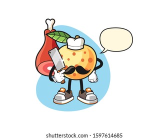 Longan butcher with speech bubble cartoon. Mascot Character vector.