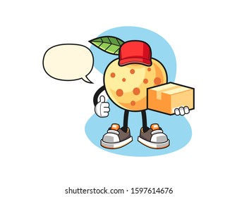 Longan courier with speech bubble cartoon. Mascot Character vector.